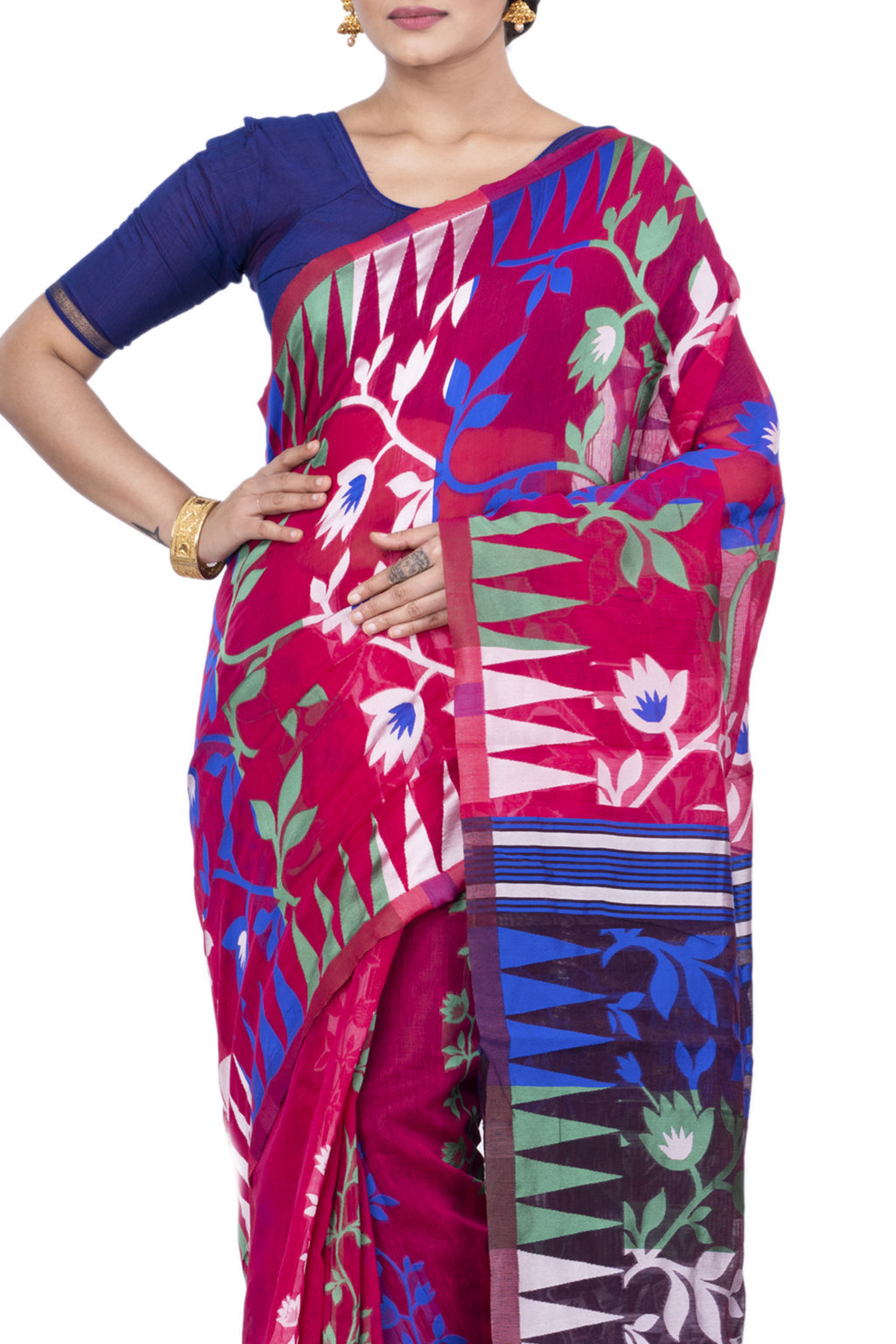 Purple Pure Cotton Tempel_Par_Jmdni Jamdani Saree (835)